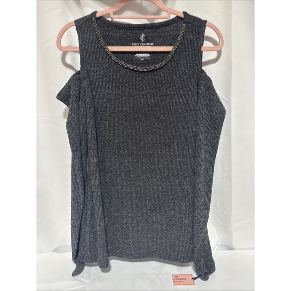 Juicy Couture Tops - Juicy Couture Women's Dressy Long sleeve Top W/Rhinestones Open Shoulder Size L